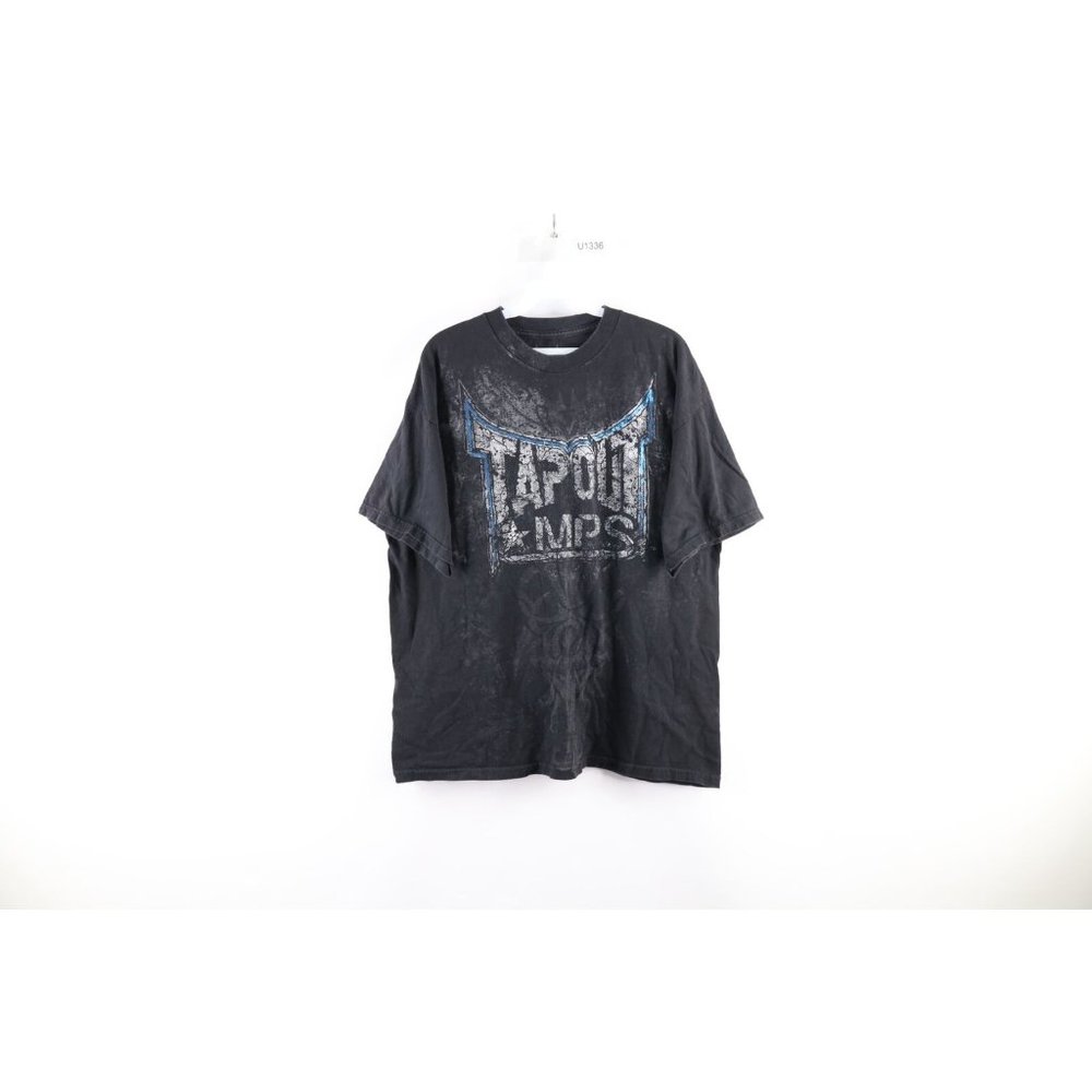Vintage Tap Out MPS Mens XL Faded Spell Out Tribal MMA Fighting T-Shirt Black